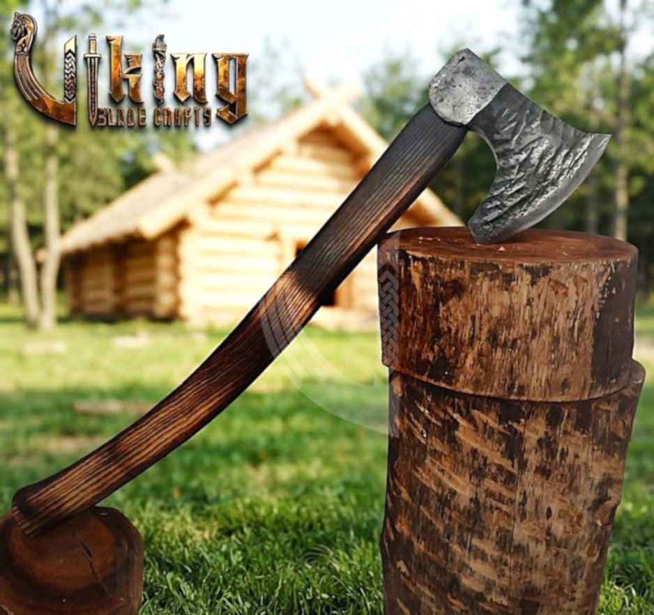 True Hand-Forged Viking Bearded Axe 30" | Curved Handle Skeggøx