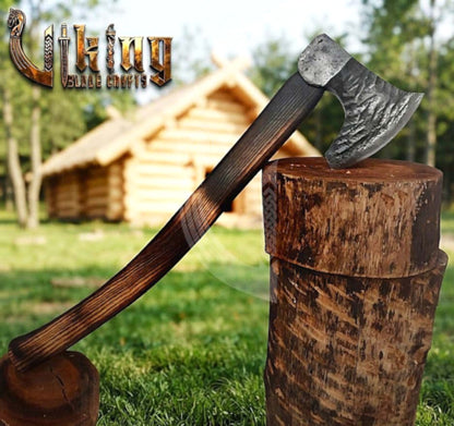 True Hand-Forged Viking Bearded Axe 30" | Curved Handle Skeggøx