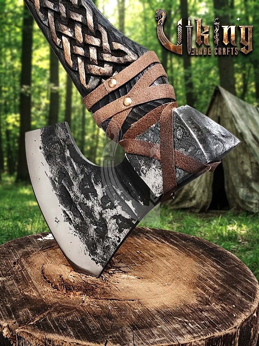 Borre-Style Viking Axe 30" | Hand-Forged Bearded Axe with Knotwork