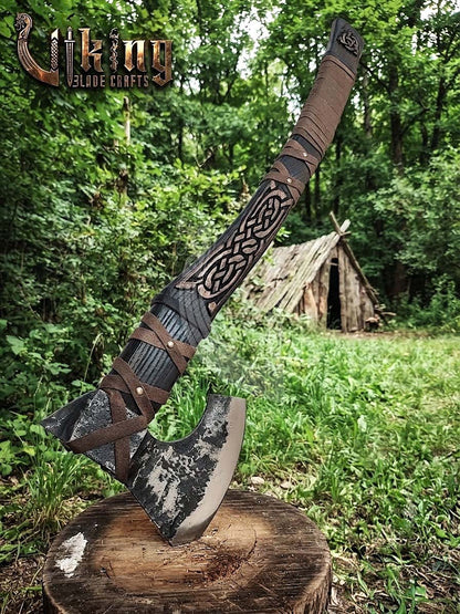 Oseberg-Style Viking Axe 30" | Hand-Forged Bearded Axe with Knotwork