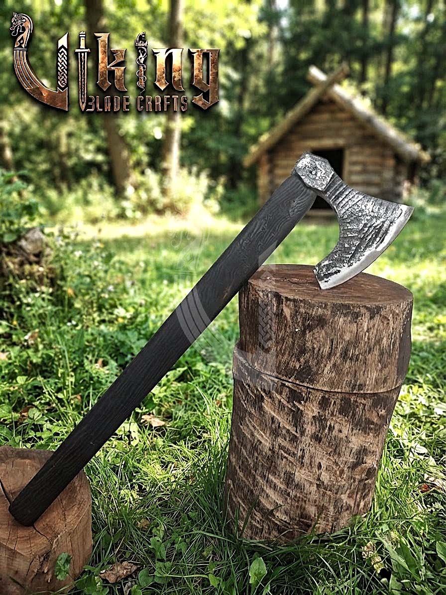 True Hand-Forged Viking Bearded Axe 30" | Fanned Broad-Beard Skeggøx