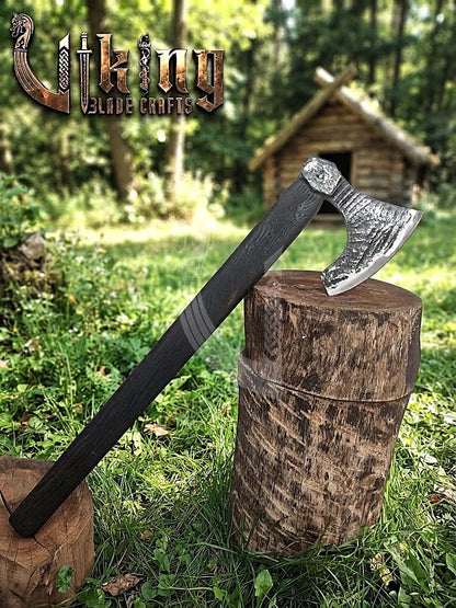 True Hand-Forged Viking Bearded Axe 30" | Fanned Broad-Beard Skeggøx