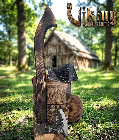 Hand-Forged Viking Bearded Axe 30" | Recurve Carbon Steel Skeggøx