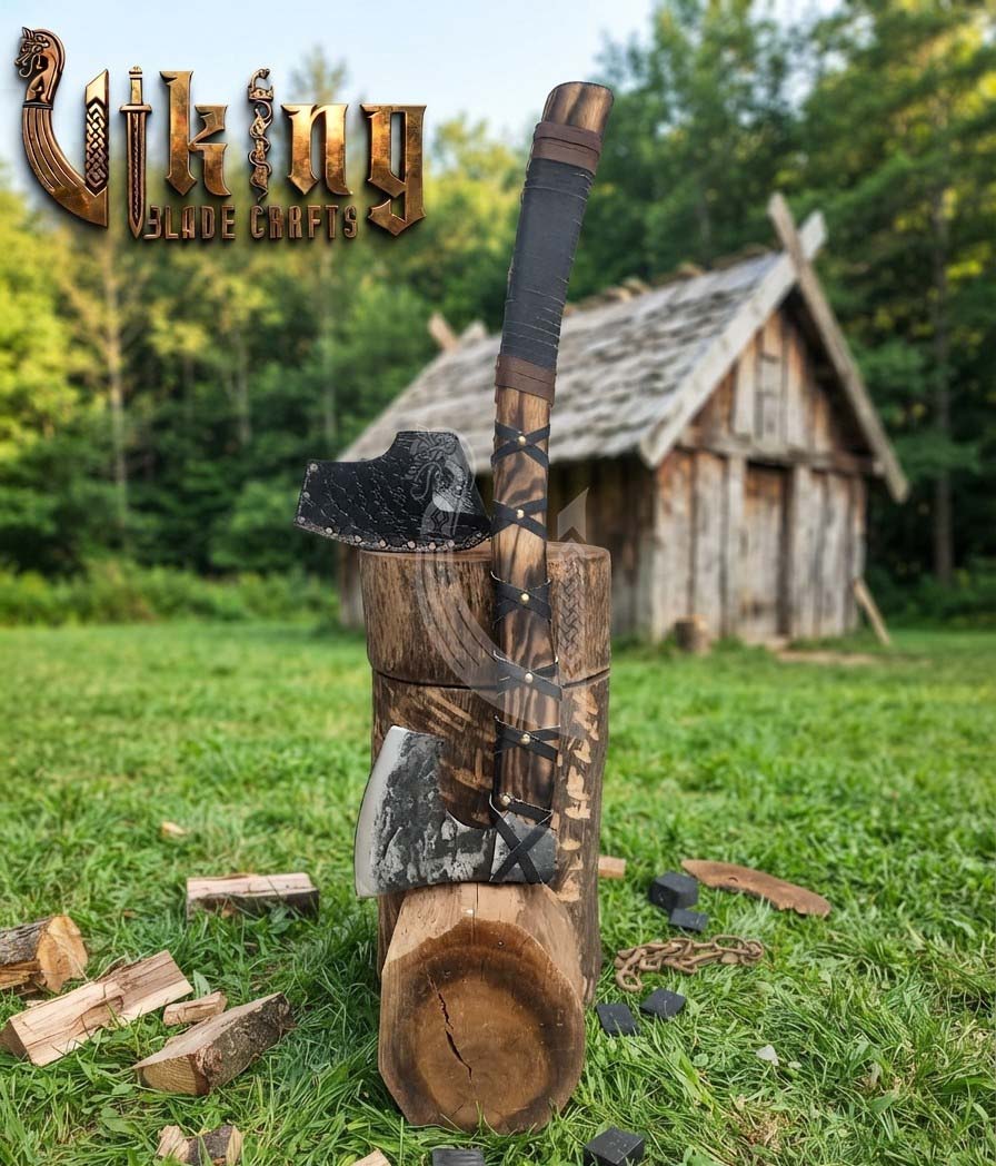 True Hand-Forged Viking Bearded Axe 30" | Leather-Wrapped Hooked Skeggøx