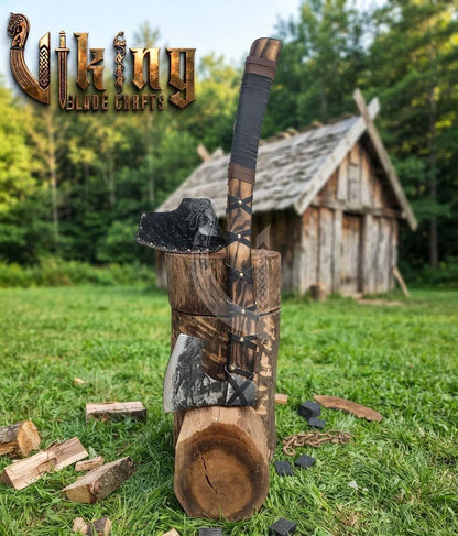 True Hand-Forged Viking Bearded Axe 30" | Leather-Wrapped Hooked Skeggøx