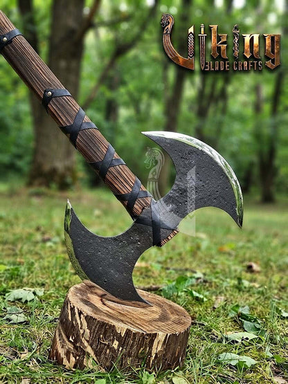Hand-Forged Viking Warrior Double-Headed 33"Inches Axe & Leather Cover