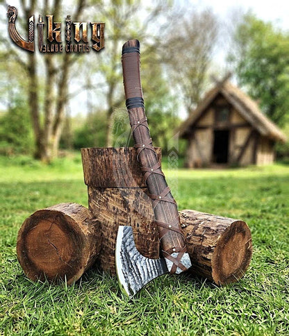 True Hand-Forged Viking Bearded Axe 30" | Leather-Wrapped Upswept Skeggøx