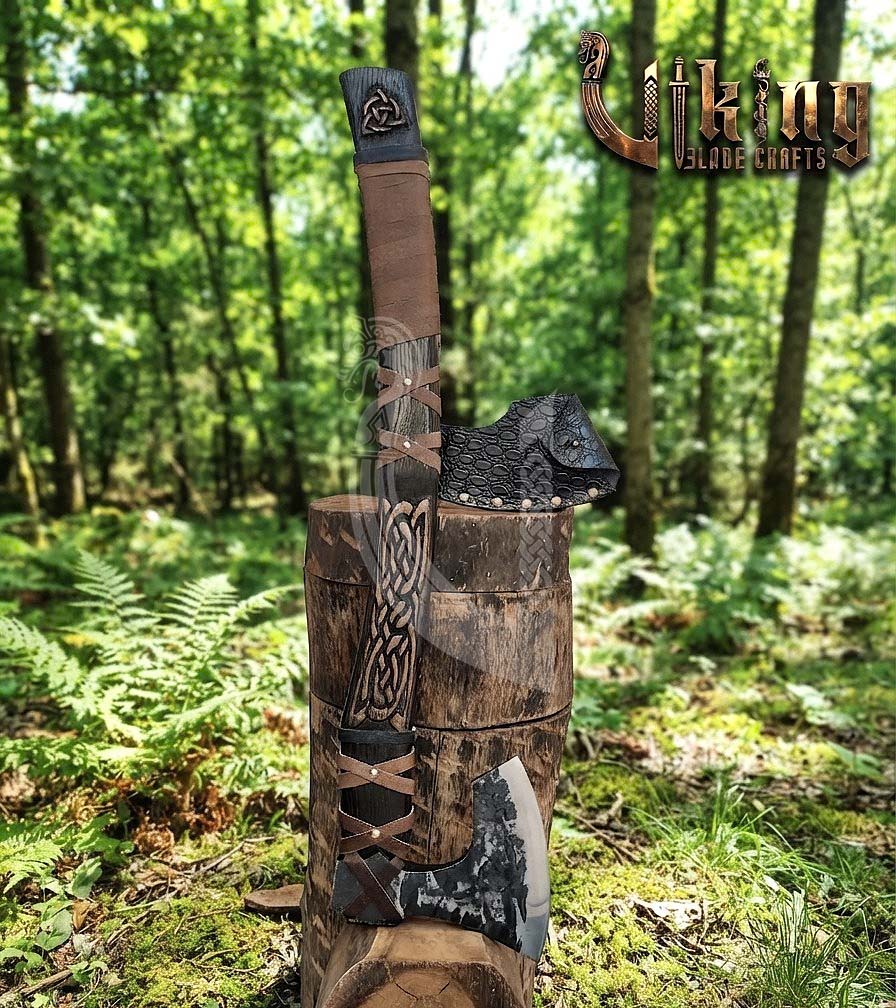Jelling-Style Viking Axe 30" | Hand-Forged Bearded Axe with Carved Ashwood