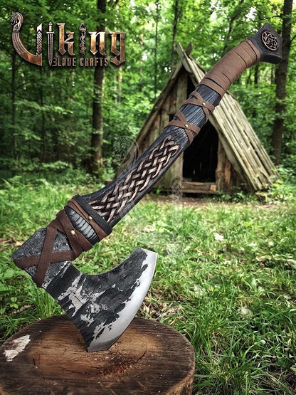 Jelling-Style Viking Bearded Axe 30" | Curved Carved Haft & Flat Poll