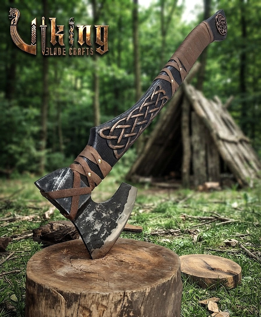 Ringerike-Style Viking Axe 30" | Hand-Forged Bearded Axe with Knotwork