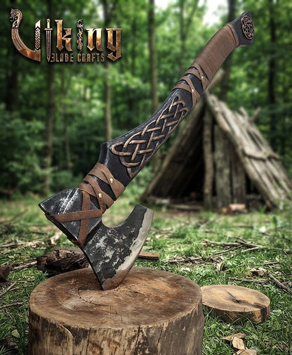 Ringerike-Style Viking Axe 30" | Hand-Forged Bearded Axe with Knotwork