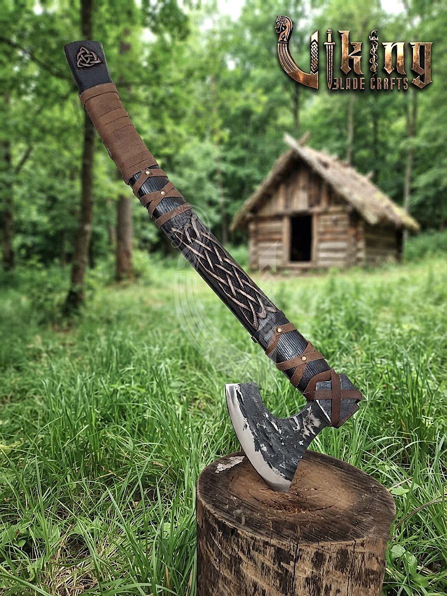 Mammen-Style Viking Axe 30" | Hand-Forged Bearded Axe with Carved Ashwood