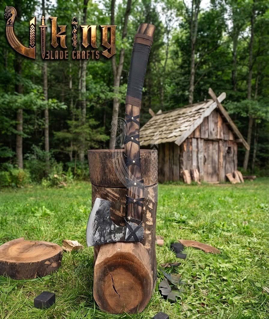 True Hand-Forged Viking Bearded Axe 30" | Leather-Wrapped Hooked Skeggøx