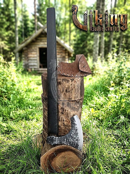True Hand-Forged Viking Bearded Axe 30" | Fanned Broad-Beard Skeggøx