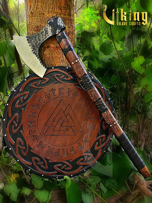 Hand-Forged 36" Long Viking Axe With Valknut & Viking Runes Shield Viking_Blade_Crafts