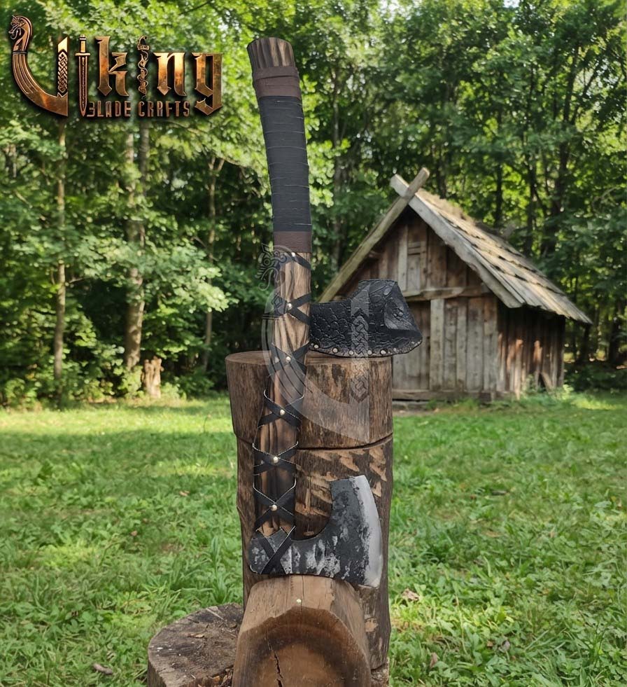 True Hand-Forged Viking Bearded Axe 30" | Leather-Wrapped Hooked Skeggøx