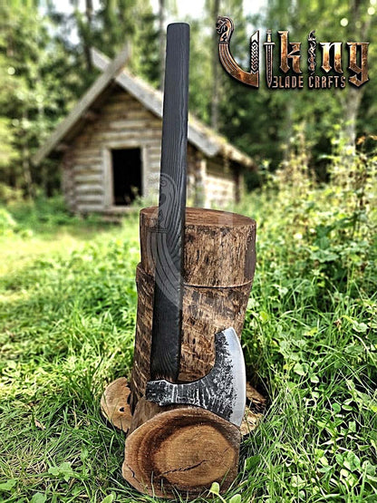 True Hand-Forged Viking Bearded Axe 30" | Fanned Broad-Beard Skeggøx