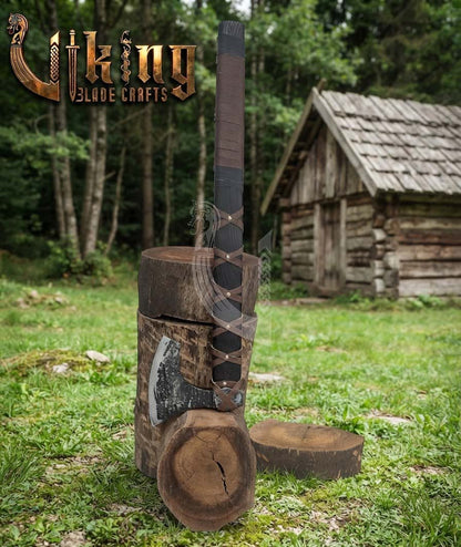 True Hand-Forged Viking Bearded Axe 30" | Leather-Wrapped Broad-Beard Skeggøx