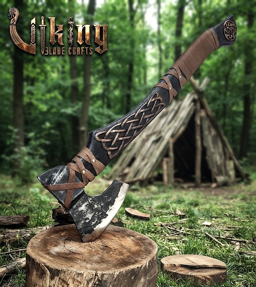 Ringerike-Style Viking Axe 30" | Hand-Forged Bearded Axe with Knotwork