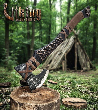 Ringerike-Style Viking Axe 30" | Hand-Forged Bearded Axe with Knotwork