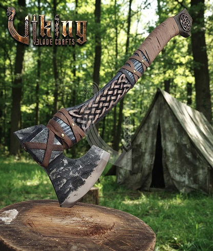 Borre-Style Viking Axe 30" | Hand-Forged Bearded Axe with Knotwork