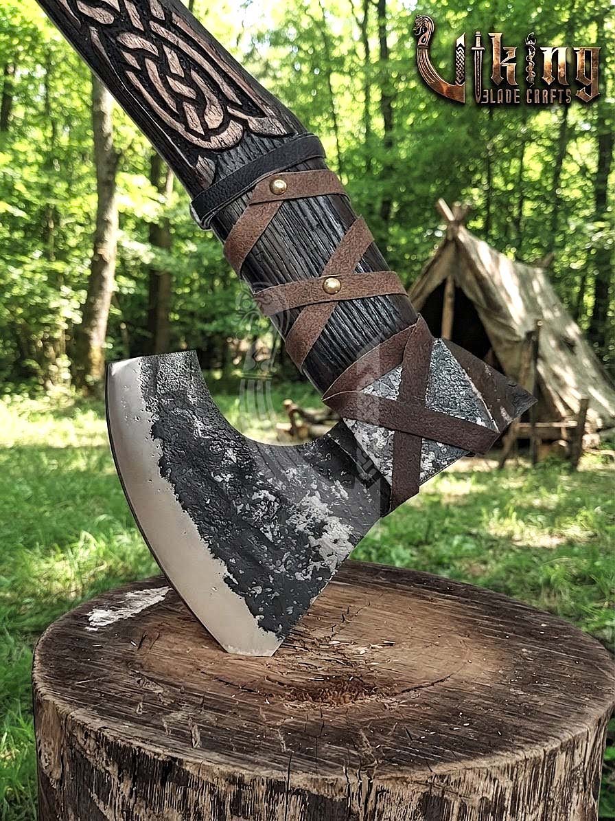 Oseberg-Style Viking Axe 30" | Hand-Forged Bearded Axe with Knotwork