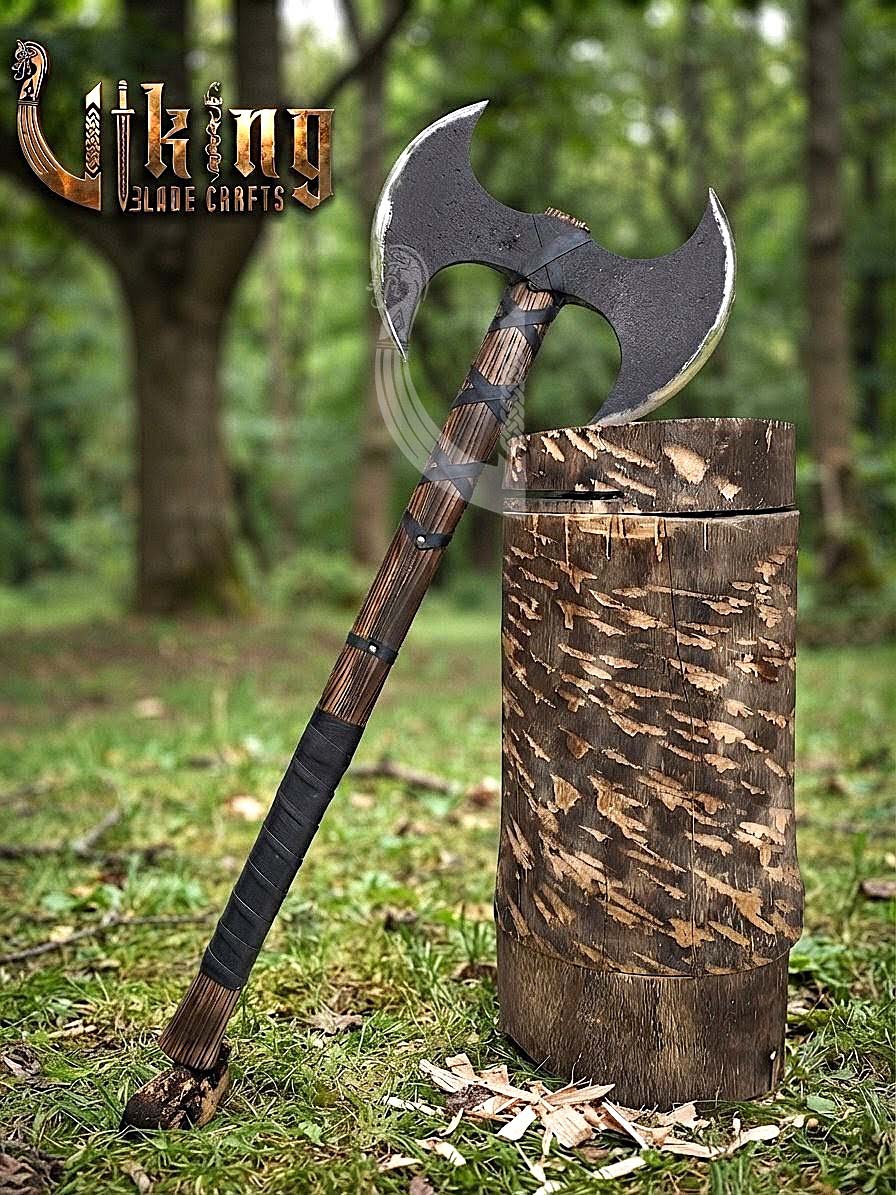 Hand-Forged Viking Warrior Double-Headed 33"Inches Axe & Leather Cover