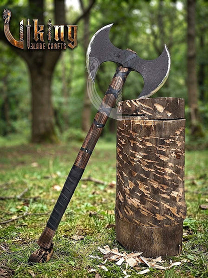 Hand-Forged Viking Warrior Double-Headed 33"Inches Axe & Leather Cover