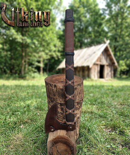 Ragnar-Inspired Viking Axe | Leather-Wrapped Bearded Axe