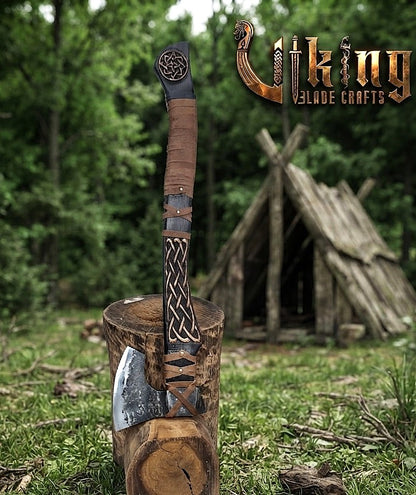 Ringerike-Style Viking Axe 30" | Hand-Forged Bearded Axe with Knotwork