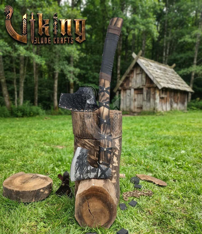 True Hand-Forged Viking Bearded Axe 30" | Leather-Wrapped Hooked Skeggøx