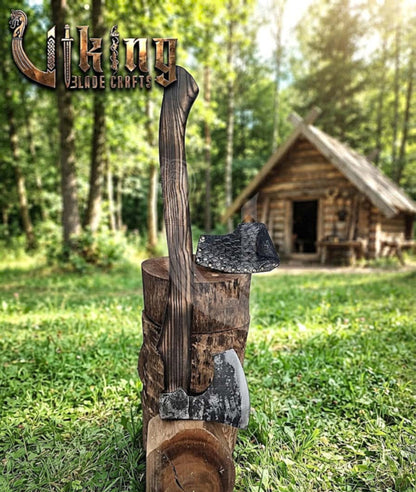True Hand-Forged Viking Bearded Axe 30" | Heavy Duty Dark-Oxide Skeggøx