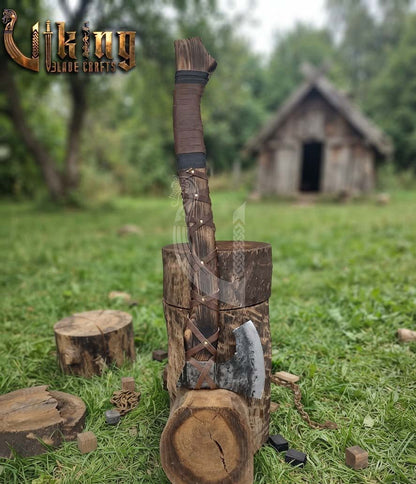 True Hand-Forged Viking Bearded Axe 30" | Leather-Wrapped Sculpted Skeggøx