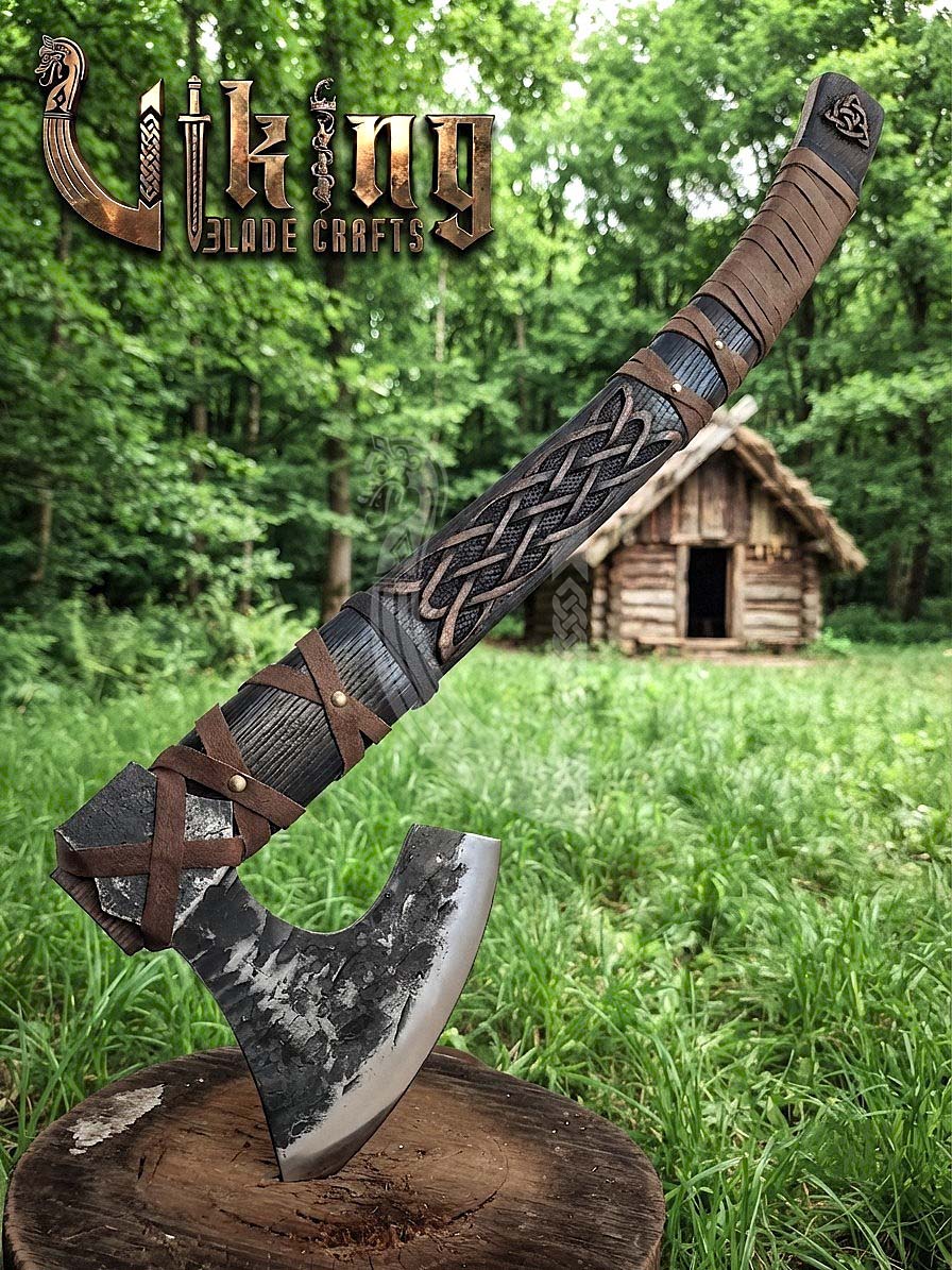 Mammen-Style Viking Axe 30" | Hand-Forged Bearded Axe with Carved Ashwood