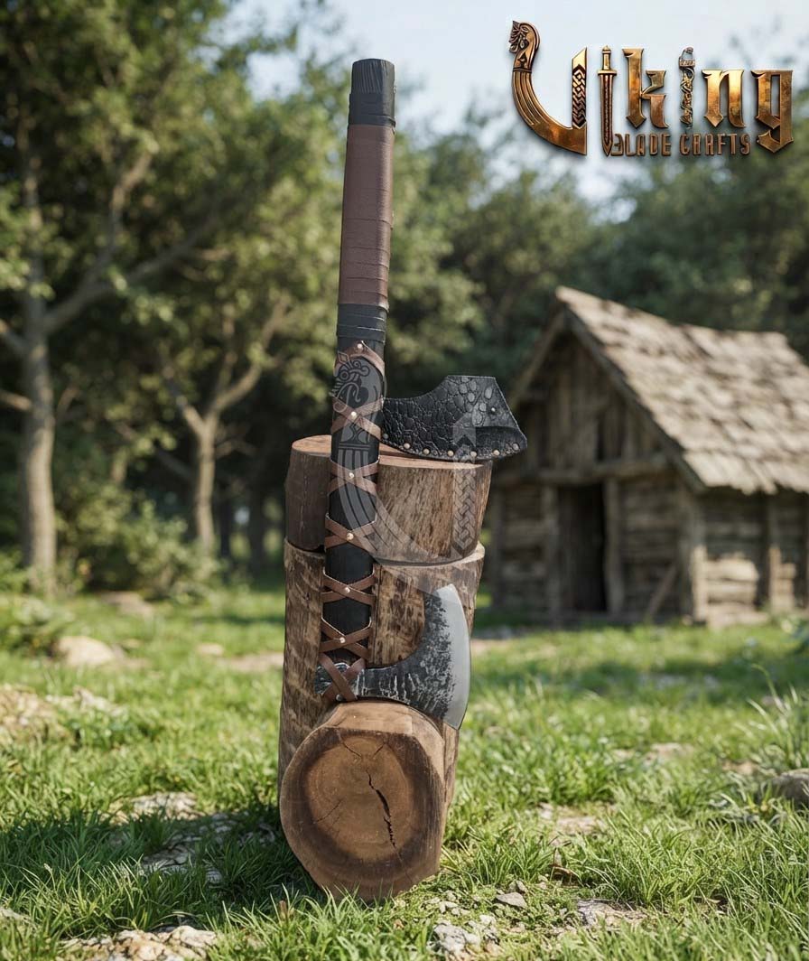 True Hand-Forged Viking Bearded Axe 30" | Leather-Wrapped Broad-Beard Skeggøx