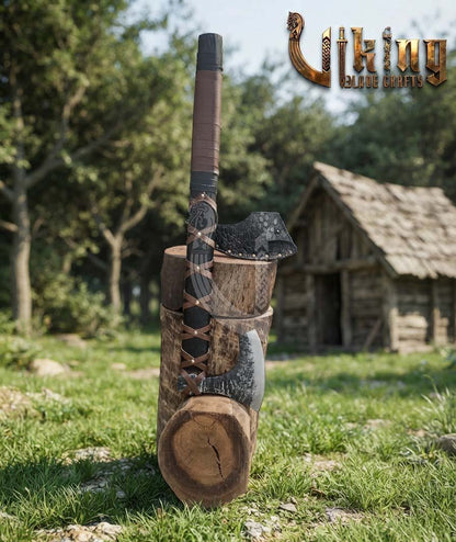 True Hand-Forged Viking Bearded Axe 30" | Leather-Wrapped Broad-Beard Skeggøx