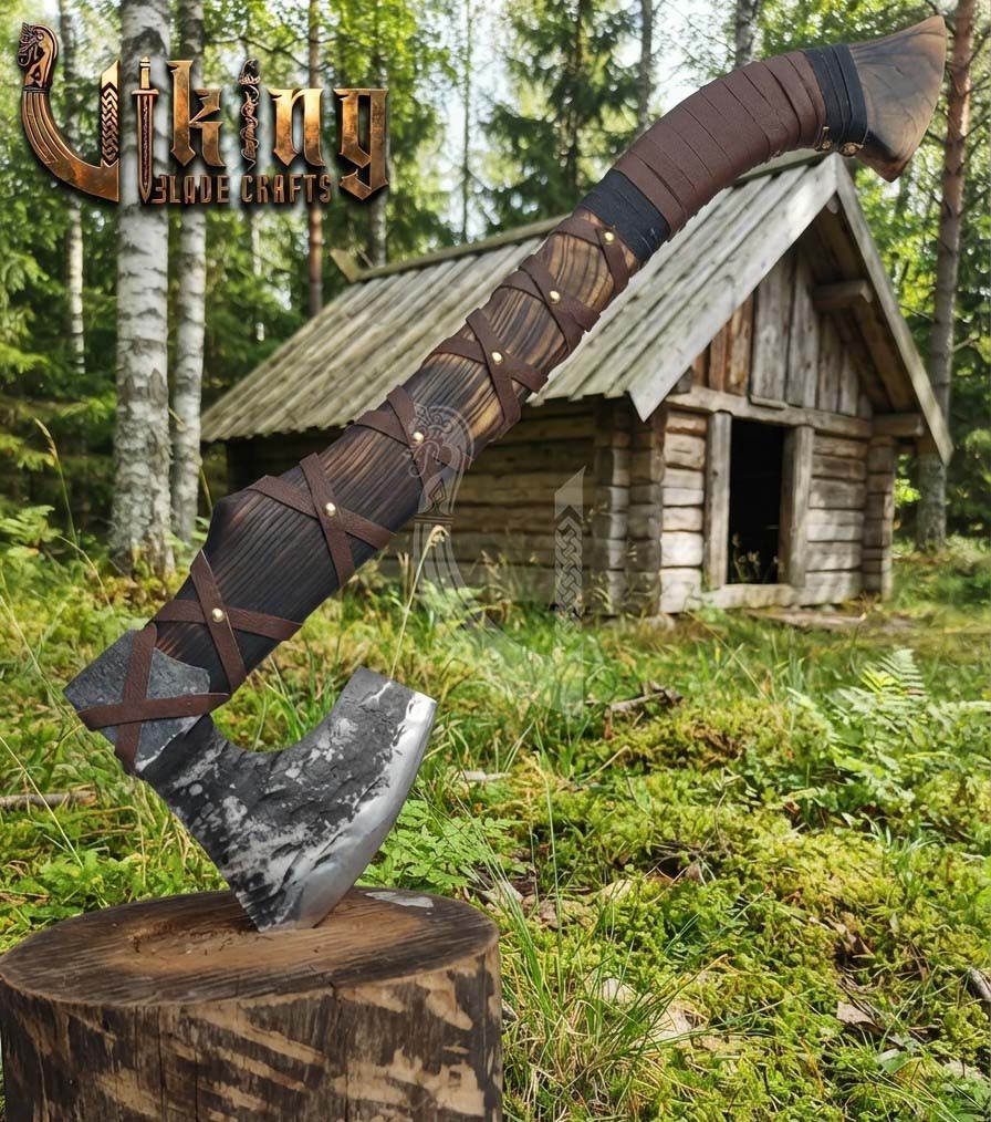 True Hand-Forged Viking Bearded Axe 30" | Leather-Wrapped Recurve Skeggøx