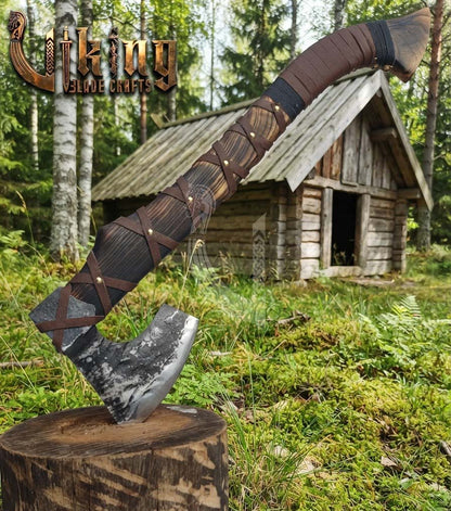 True Hand-Forged Viking Bearded Axe 30" | Leather-Wrapped Recurve Skeggøx