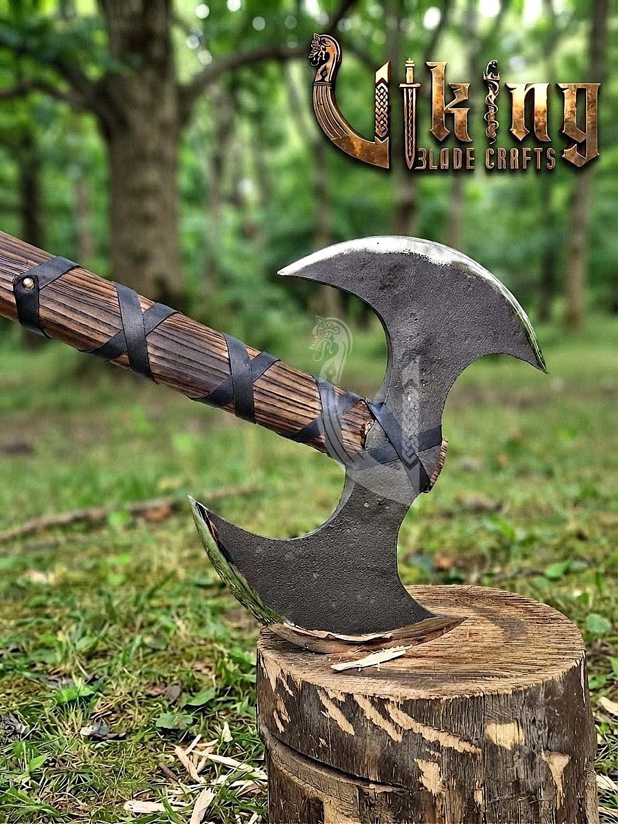 Hand-Forged Viking Warrior Double-Headed 33"Inches Axe & Leather Cover