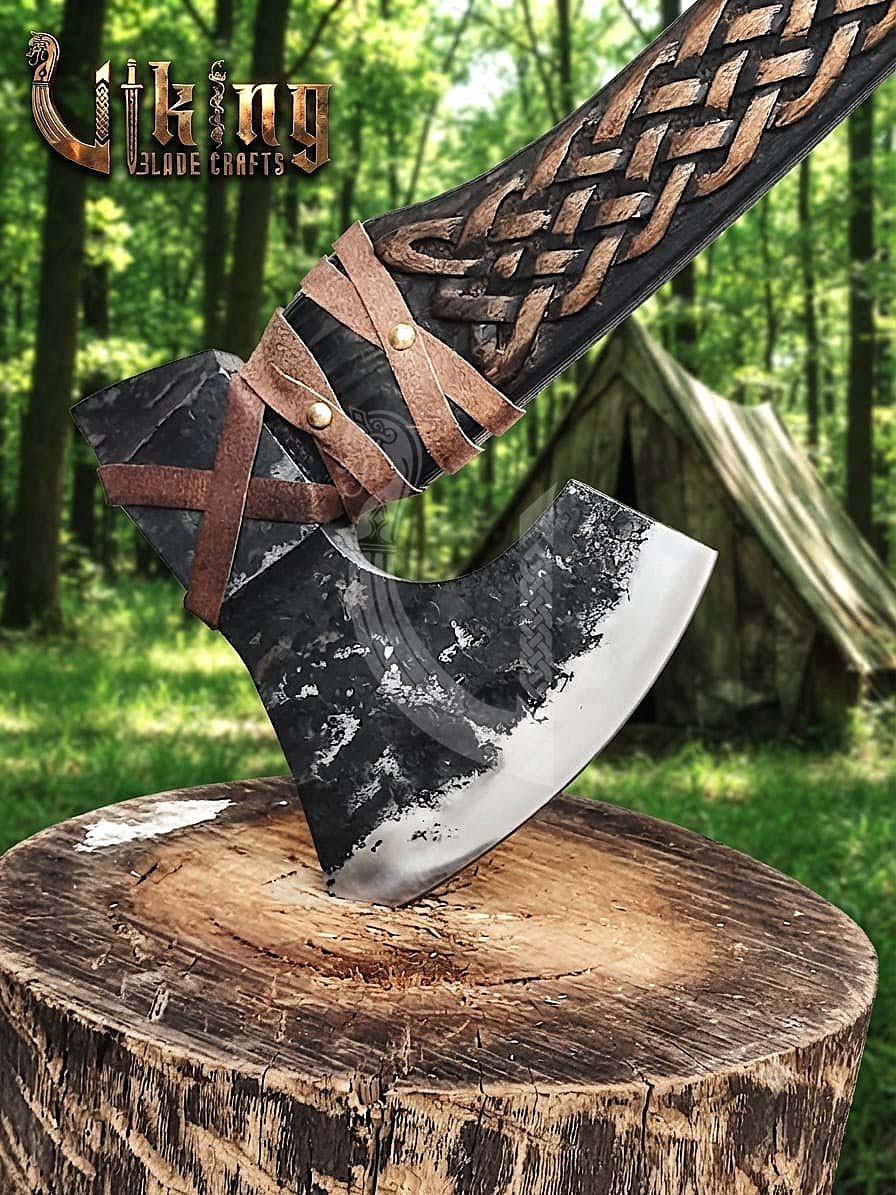 Borre-Style Viking Axe 30" | Hand-Forged Bearded Axe with Knotwork
