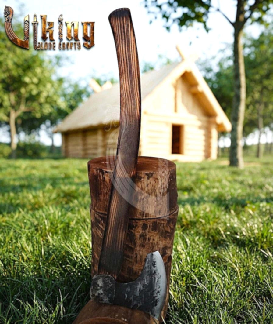 True Hand-Forged Viking Bearded Axe 30" | Curved Handle Skeggøx