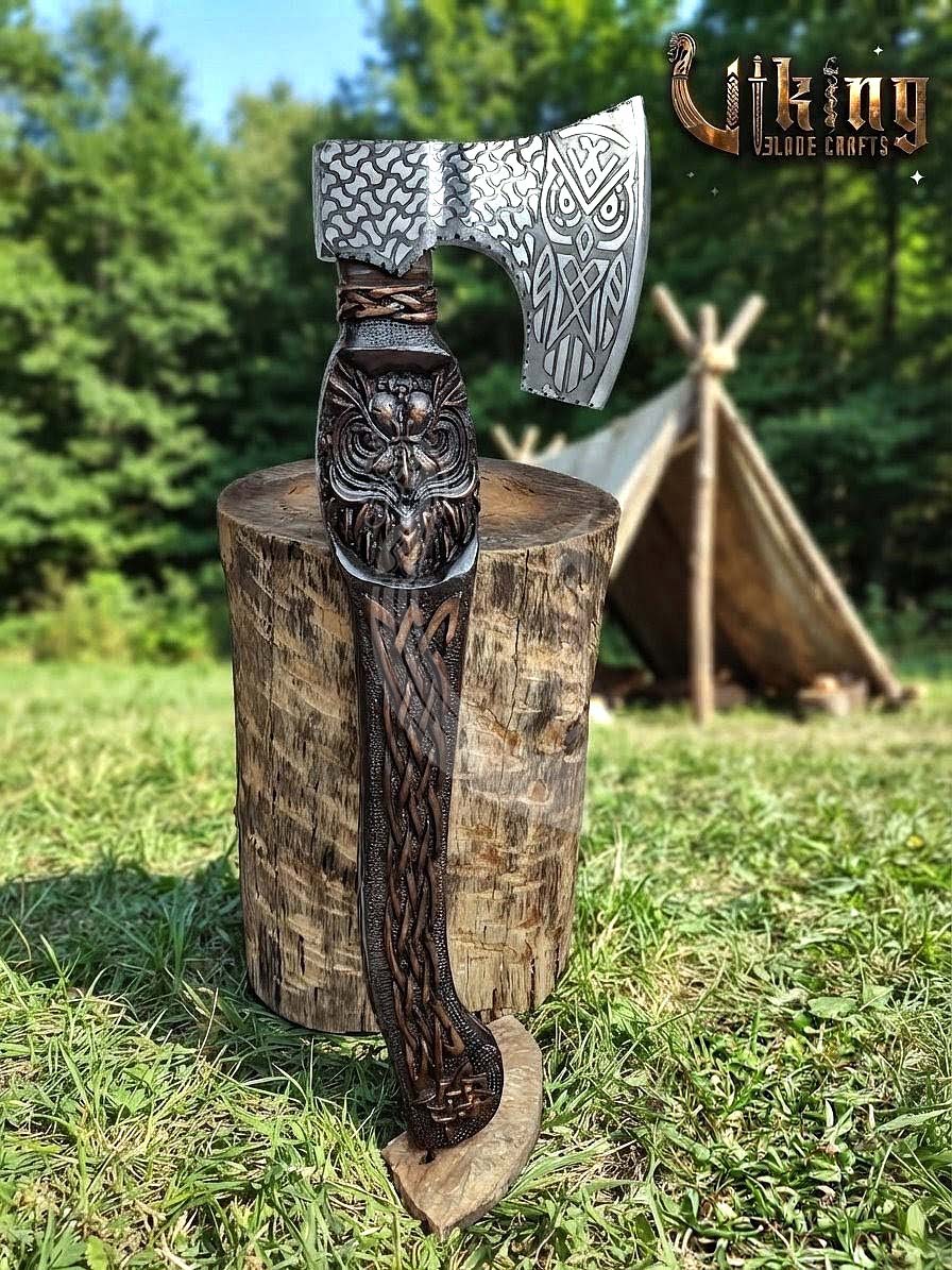 The Odin's Whisper 23" Hand-Forged Owl Rosewood Axe | Flared Variant