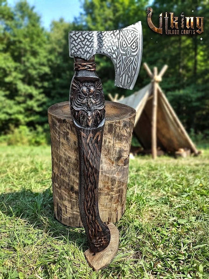 The Odin's Whisper 23" Hand-Forged Owl Rosewood Axe | Flared Variant