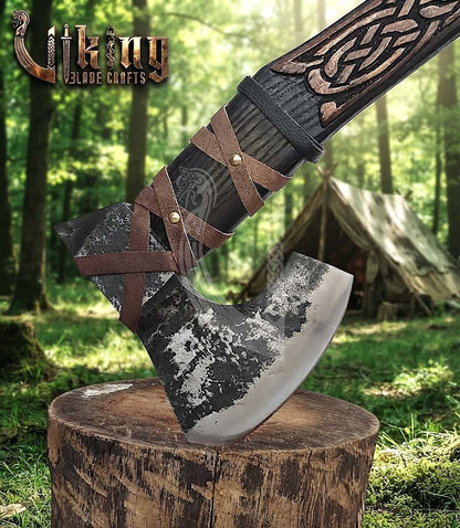 Oseberg-Style Viking Axe 30" | Hand-Forged Bearded Axe with Knotwork
