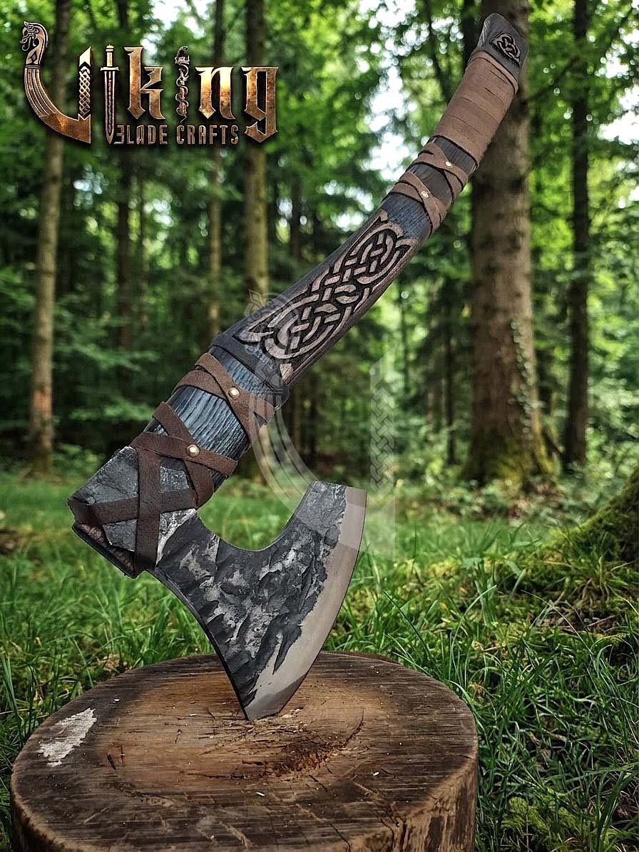 Jelling-Style Viking Axe 30" | Hand-Forged Bearded Axe with Carved Ashwood