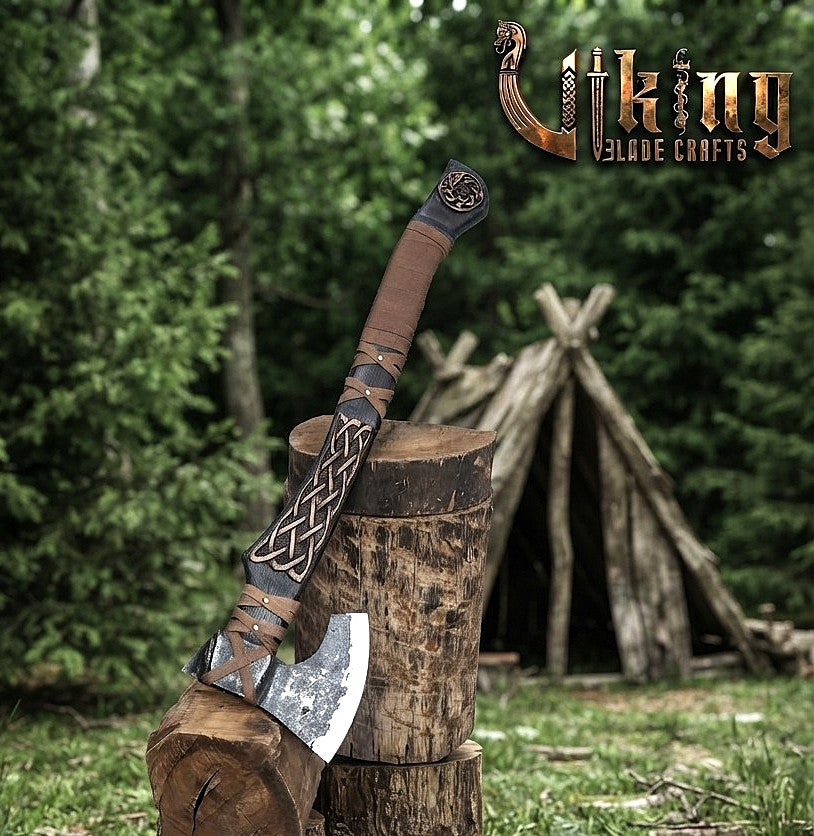 Ringerike-Style Viking Axe 30" | Hand-Forged Bearded Axe with Knotwork