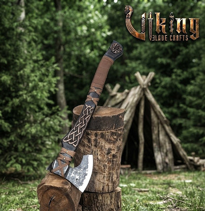 Ringerike-Style Viking Axe 30" | Hand-Forged Bearded Axe with Knotwork