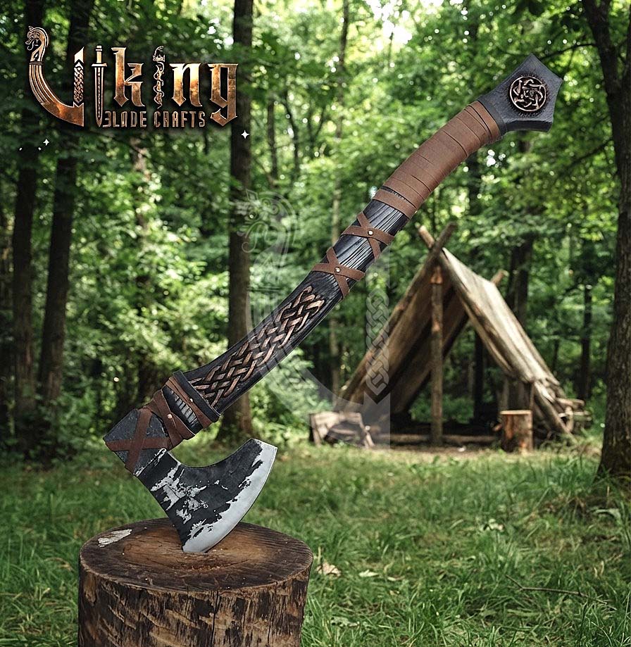 Jelling-Style Viking Bearded Axe 30" | Curved Carved Haft & Flat Poll