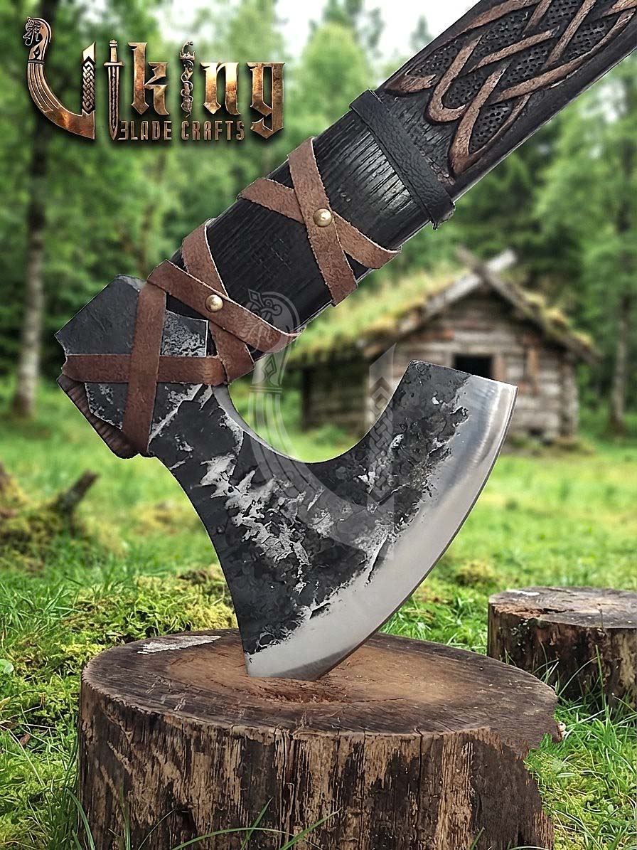 Mammen-Style Viking Axe 30" | Hand-Forged Bearded Axe with Carved Ashwood
