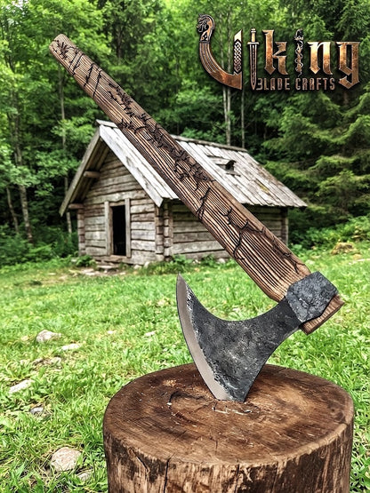 Ragnar-Inspired Viking Axe | Hand-Forged Bearded Axe | Ashwood